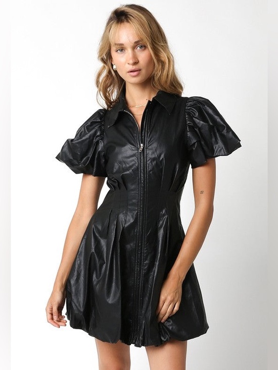Dresses & Skirts - *BLACK FRIDAY SALE* Icon Black Faux Leather Bubble Hem Mini Dress